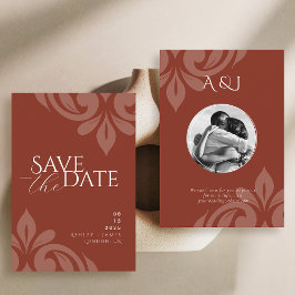 Lush Sienna Classic Script Damask Fotobruiloft Save The Date