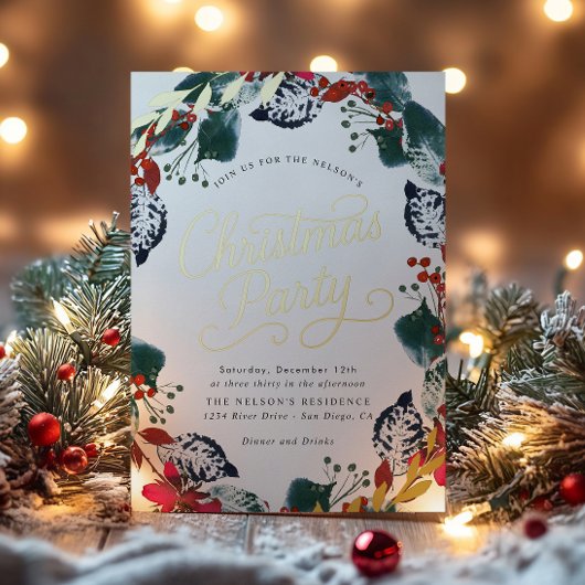 Lush Snow Christmas Wreath-script Folie Uitnodiging