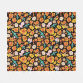 Lush Spring Bloemen en Vogels op donkere achtergro Fleece Deken (Voorkant (Horizontaal))