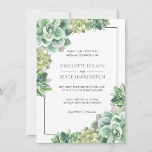 Lush Succulent Lijst Wedding Invitation Kaart (Voorkant)