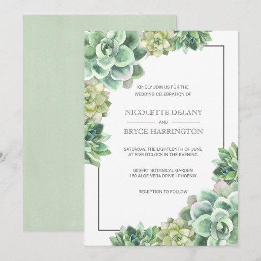 Lush Succulent Lijst Wedding Invitation Kaart (Voorkant / Achterkant)