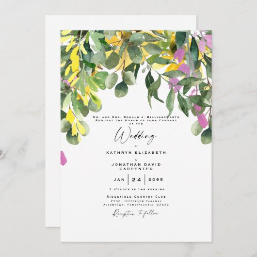 Lush Summer Greenery Wildflower Wedding Kaart (Voorkant / Achterkant)
