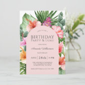 Lush Tropical Floral Birthday Party en Luau Kaart (Staand voorkant)