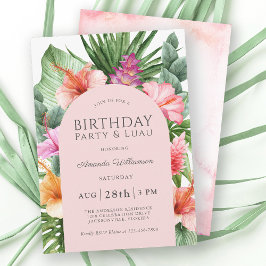 Lush Tropical Floral Birthday Party en Luau Kaart