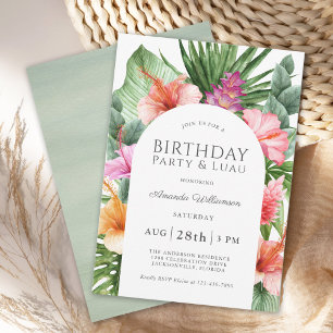 Lush Tropical Floral Birthday Party en Luau Kaart