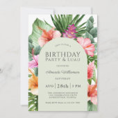 Lush Tropical Floral Birthday Party en Luau Kaart (Voorkant)