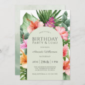 Lush Tropical Floral Birthday Party en Luau Kaart (Voorkant / Achterkant)