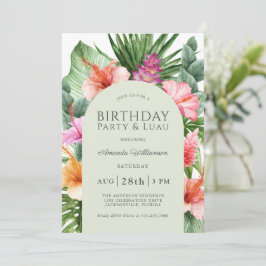 Lush Tropical Floral Birthday Party en Luau Kaart