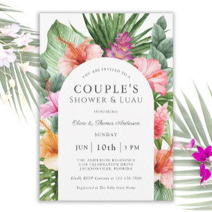 Lush Tropical Floral Couple's Shower en Luau Kaart