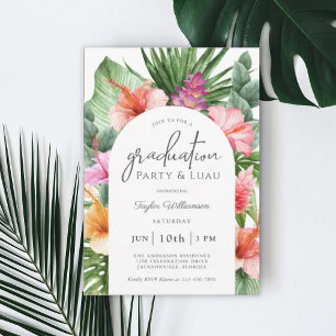 Lush Tropical Floral Graduation Party en Luau Kaart