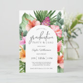 Lush Tropical Floral Graduation Party en Luau Kaart (Staand voorkant)