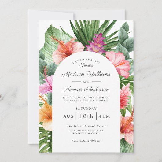 Lush Tropical Floral Waterverf Wedding Kaart (Voorkant)