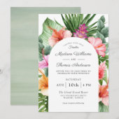 Lush Tropical Floral Waterverf Wedding Kaart (Voorkant / Achterkant)