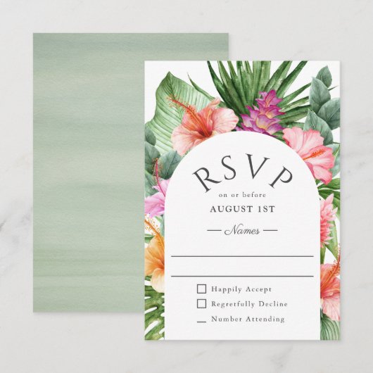 Lush Tropical Floral Wedding RSVP (Voorkant / Achterkant)