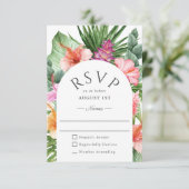 Lush Tropical Floral Wedding RSVP Kaartje (Staand voorkant)