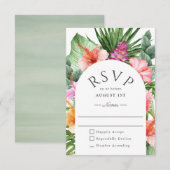 Lush Tropical Floral Wedding RSVP Kaartje (Voorkant / Achterkant)