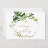 Lush Tropical Foliage Gold Cross Boy Baptisme Bedankkaart (Voorkant)