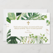 Lush Tropical Foliage Gold Cross Boy Baptisme Bedankkaart (Achterkant)