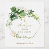 Lush Tropical Foliage Gold Cross Boy Baptisme Wijn Etiket (Enkel label)