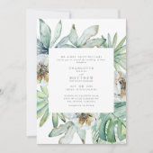 Lush Tropical Foliage Sage Wedding Invitation Kaart (Voorkant)