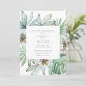 Lush Tropical Foliage Sage Wedding Invitation Kaart (Staand voorkant)