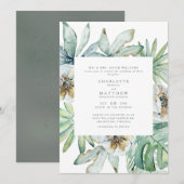Lush Tropical Foliage Sage Wedding Invitation Kaart (Voorkant / Achterkant)