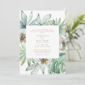 Lush Tropical Foliage White Wedding Invitation Kaart (Staand voorkant)