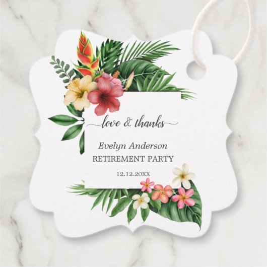 Lush Tropical Garden Floral Bloom Retirement Party Bedankjes Labels (Achterkant)