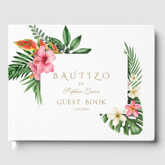 Lush Tropical Garden Flowers Bloom Bautizo Gastenboek (Voorkant)
