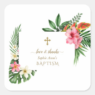 Lush Tropical Garden Flowers Bloom Girl Baptisme Vierkante Sticker