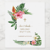 Lush Tropical Garden Flowers Bloom Girl Baptisme Wijn Etiket (Enkel label)