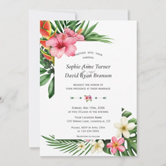Lush Tropical Garden Flowers Bloom Wedding Kaart (Voorkant)