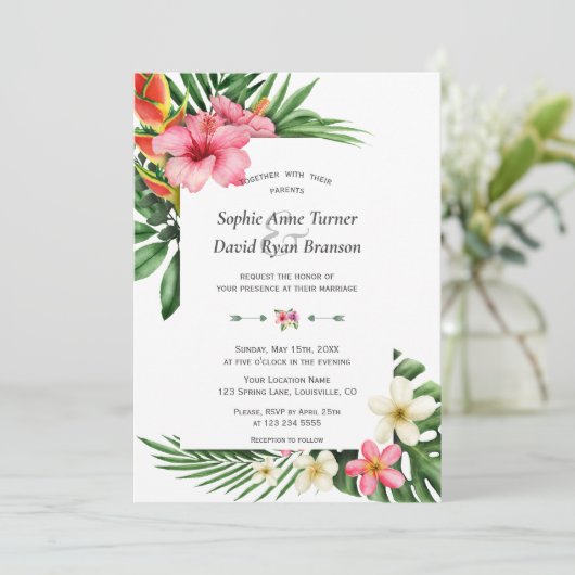 Lush Tropical Garden Flowers Bloom Wedding Kaart (Staand voorkant)