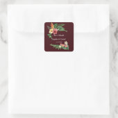 Lush Tropical Garden Flowers Deep Burgundy Wedding Vierkante Sticker (Tas)