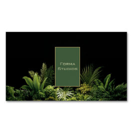 Lush Tropical Greenery Black Gold Frame Botanical Magnetisch Visitekaartje