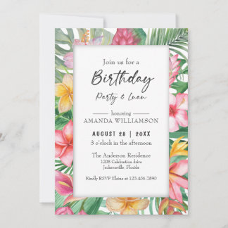 Lush Tropical Greenery Floral Birthday Party Luau Kaart