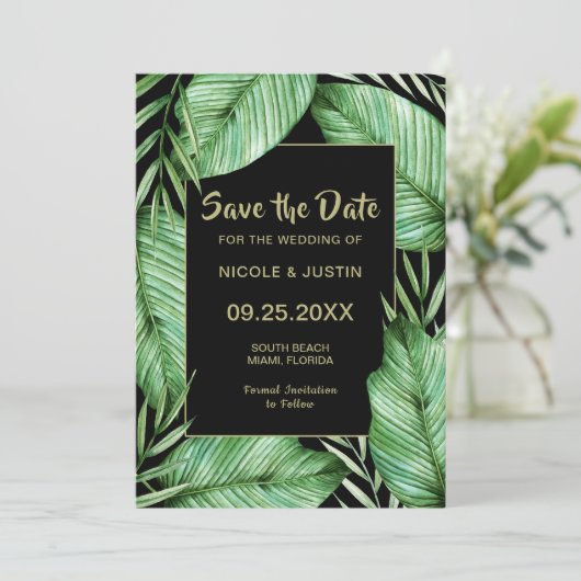 Lush Tropical Greenery Wedding Save the Date (Staand voorkant)