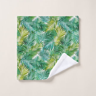 Lush Tropical Island Green Palm Leaf Watercolor Bad Handdoek