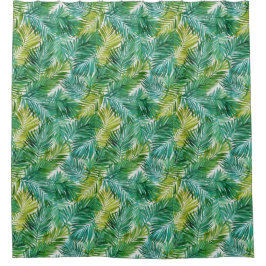 Lush Tropical Island Green Palm Leaf Watercolor  Douchegordijn