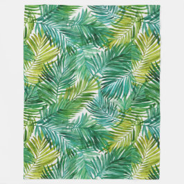 Lush Tropical Island Green Palm Leaf Watercolor  Fleece Deken