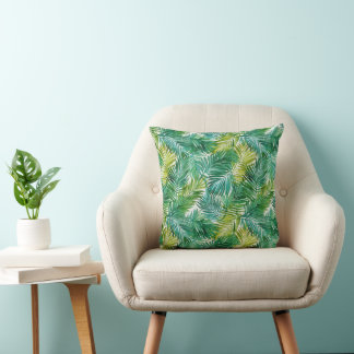 Lush Tropical Island Green Palm Leaf Watercolor Kussen