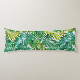 Lush Tropical Island Green Palm Leaf Watercolor  Lichaamskussen