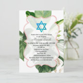 Lush Tropical Leaves Star van David Bat Mitzvah Kaart (Staand voorkant)