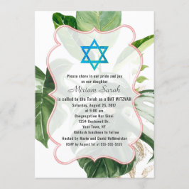 Lush Tropical Leaves Star van David Bat Mitzvah Kaart