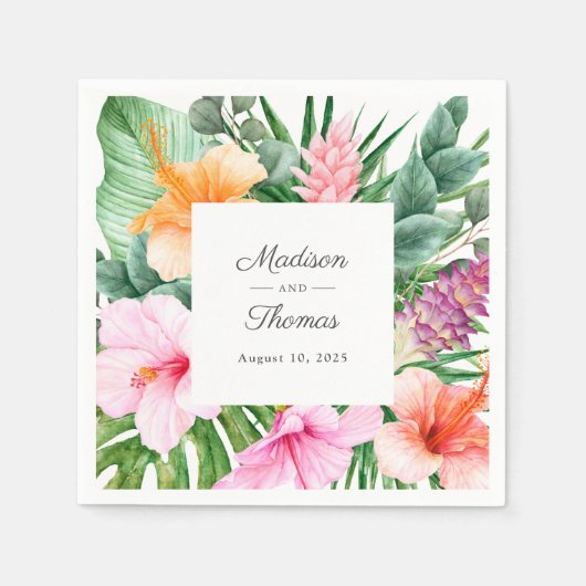 Lush Tropical Waterverf Floral Wedding Servet (Voorkant)