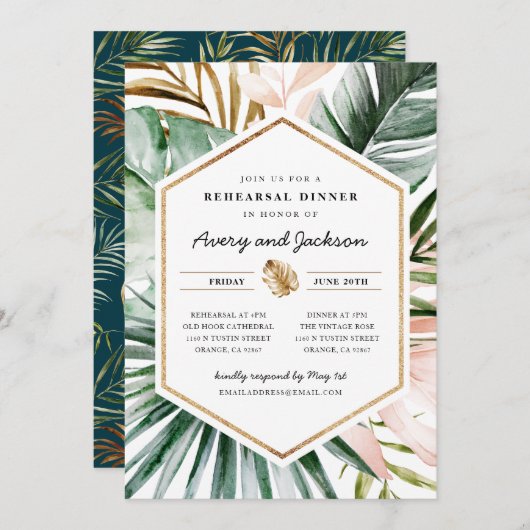 Lush Tropics Rehearsal Dinner Invitation Kaart (Voorkant / Achterkant)