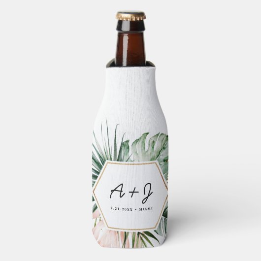 Lush Tropics Wedding Bottle Cooler Cozy (Fles Voorkant)