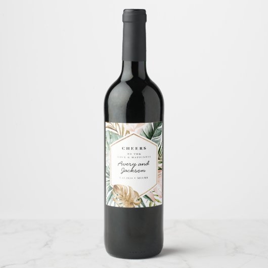 Lush Tropics Wedding Wine Label Wijn Etiket (Voorkant)