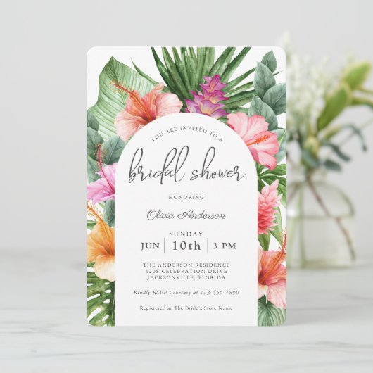 Lush Tropisch Bloemen Vrijgezellenfeest en Luau Kaart (Staand voorkant)