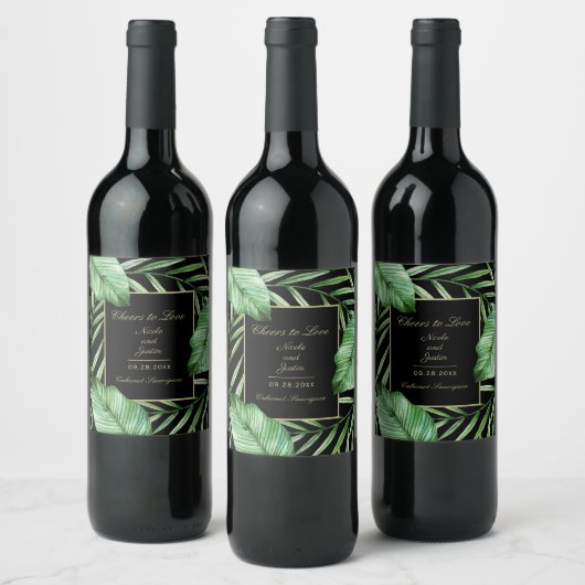 Lush Tropisch groen Bruiloft of Verloving Wijn Etiket (Flessen)